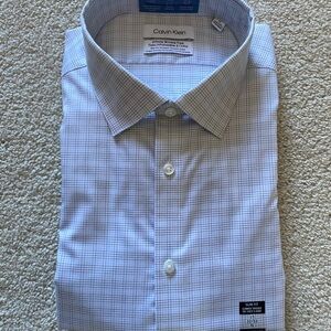 Calvin Klein White Tan Dress Shirt Classic Fit